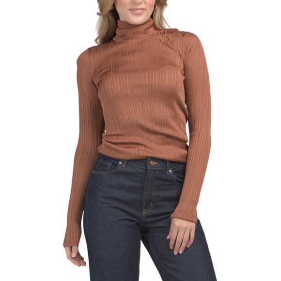 ELIE TAHARI Copper Variegated Ribbed Turtleneck Sweater - Picture 1 of 2